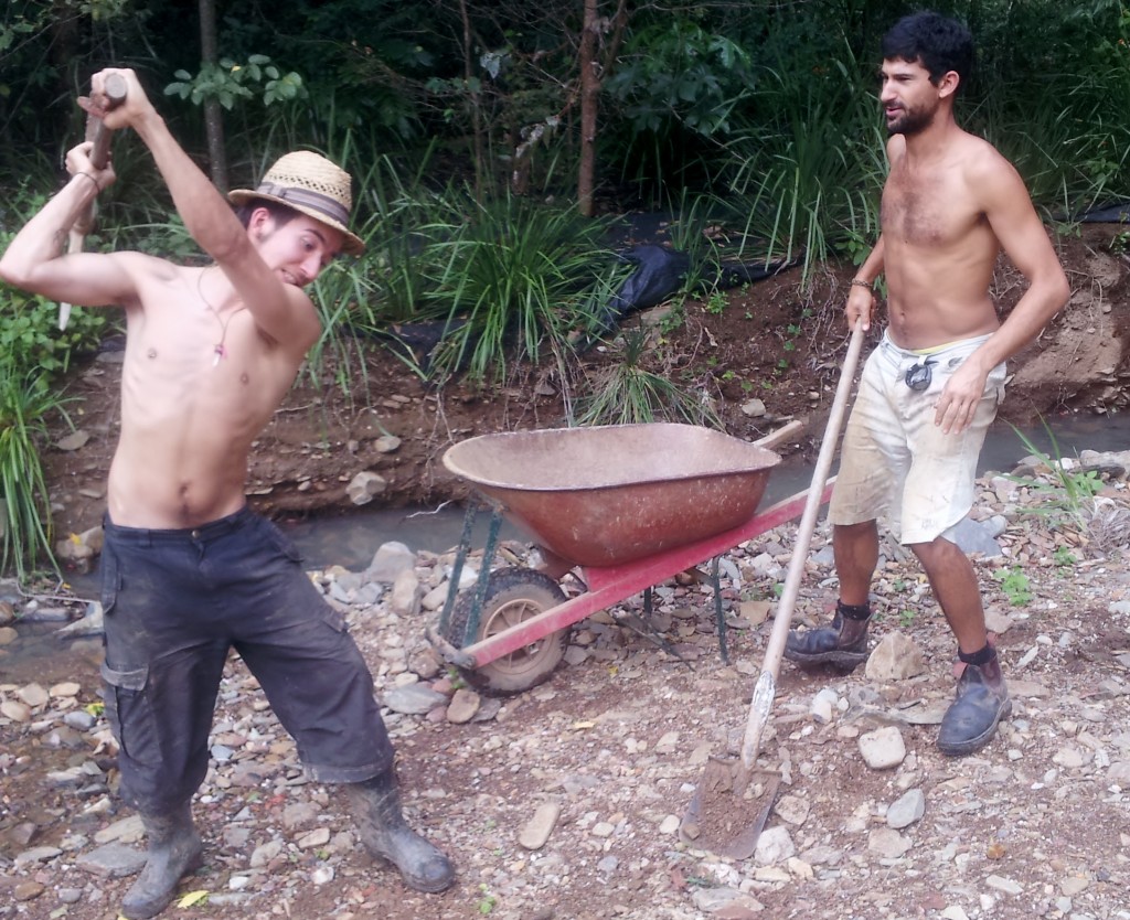 Slave labor, collecting gravel for the gray water filter